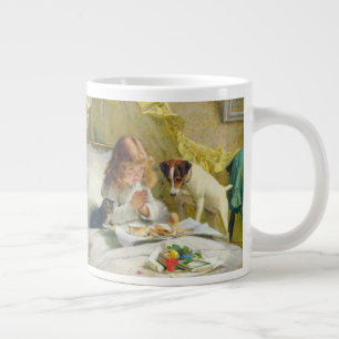 Vintage Girl Praying with Cat & Dog Art Suspense Large Coffee Mug