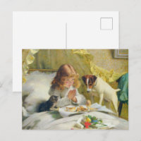 Vintage Girl Praying with Cat & Dog Art Suspense