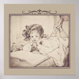 Vintage Girl Reading Poster