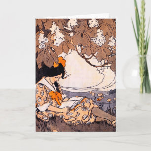 Vintage Girl Reading Under a Tree Card