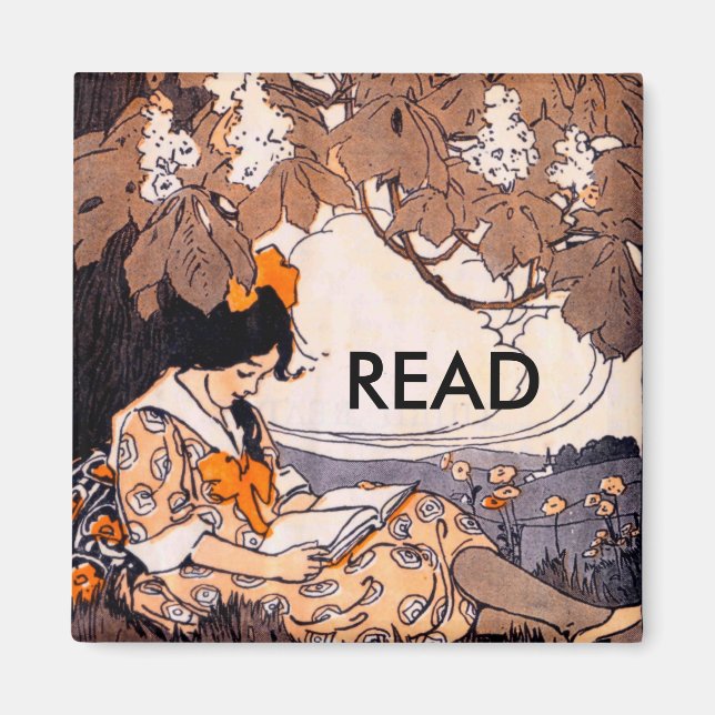 Vintage Girl Reading Under a Tree Magnet (Front)