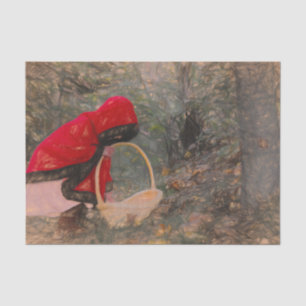 Vintage Girl Red Cape Autumn Forest Sketch Art Tissue Paper