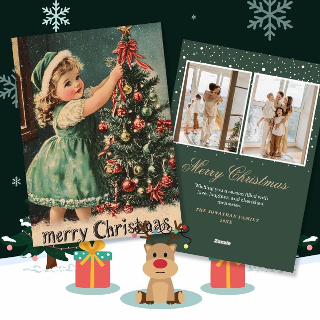 Vintage Girl Retro Snow Christmas Holiday Cards (Creator Uploaded)
