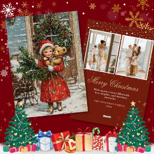 Vintage Girl Retro Snow Christmas Holiday Cards