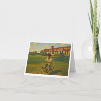 Vintage girl riding bike thank you card