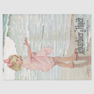 Vintage Girl Sandy Beach French Typography Ocean Tissue Paper