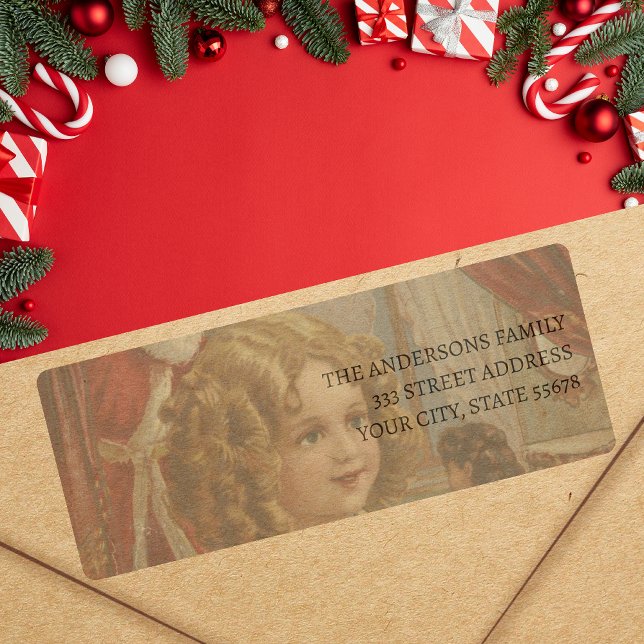 Vintage Girl Santa Doll Address Label (Creator Uploaded)