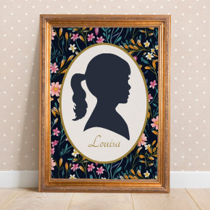 Vintage Girl Silhouette Floral Cottagecore Poster