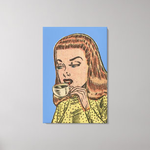 Vintage Girl Sipping Tea Canvas Print