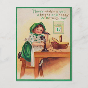 Vintage Girl Telephone St Patrick's Day Card