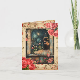 Vintage Girl Valentine Flat Holiday Card