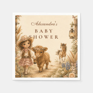 Vintage Girl Western Boho Baby Shower Napkin
