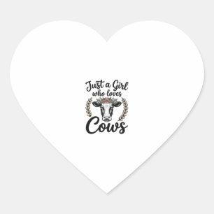 Vintage Girl Who Loves Cows Floral Cow Shirt Desig Heart Sticker