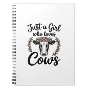 Vintage Girl Who Loves Cows Floral Cow Shirt Desig Notebook