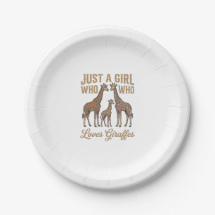 Vintage Girl Who Loves Giraffes Shirt Design_1 Paper Plate