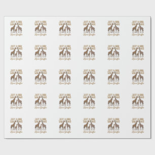 Vintage Girl Who Loves Giraffes Shirt Design_1 Wrapping Paper