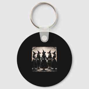 Vintage girl will be girls halloween witchy vibes key ring