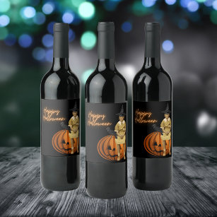 Vintage Girl Witch Halloween  Wine Label