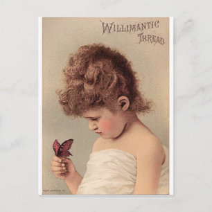 Vintage Girl with a Butterfly Postcard