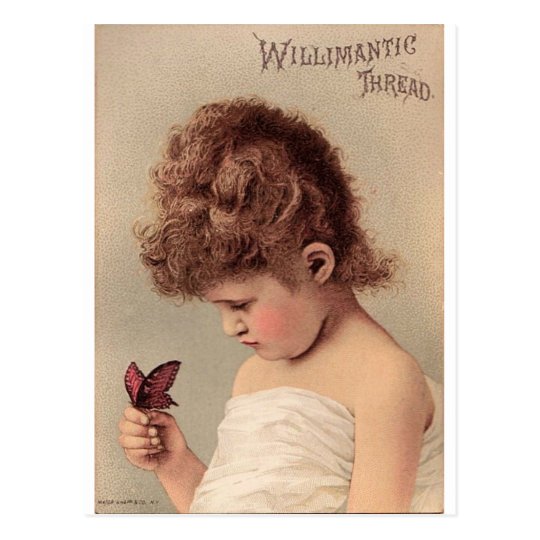 Vintage Girl with a Butterfly Postcard