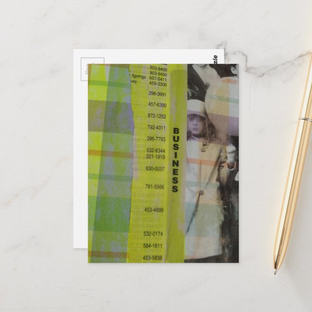 Vintage Girl With Balloons Collage Postcard (Front/Back In Situ)