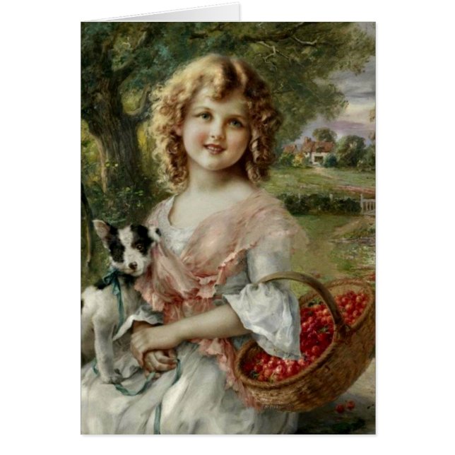 Vintage Girl with Basket of Cherries, (Front)