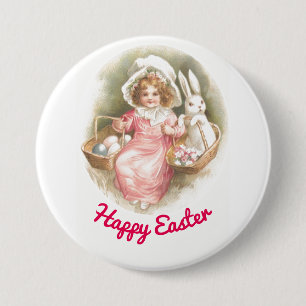 Vintage Girl With Baskets Button