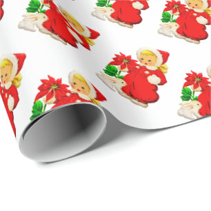 Vintage Girl With Bunny Christmas Gift Wrap Paper