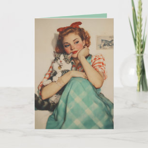 Vintage Girl with Cat Invitation