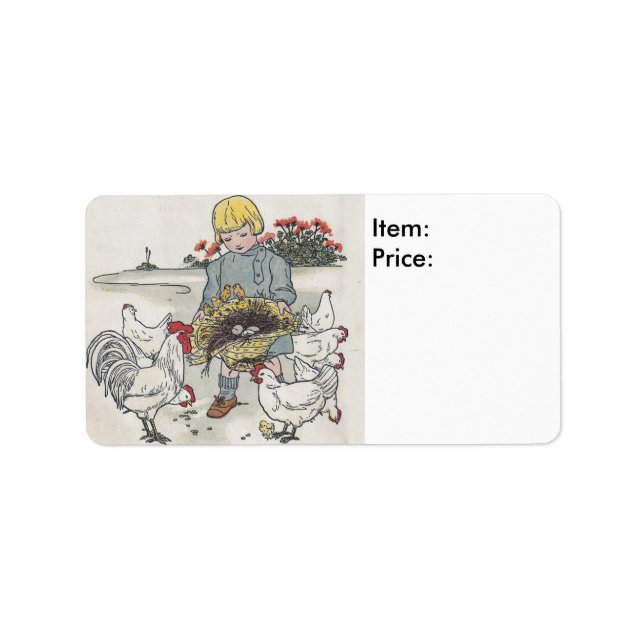 Vintage Girl With Chicks Pricing Sticker (Front)