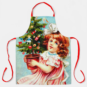 Vintage Girl With Christmas Tree Apron