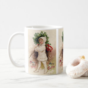 Vintage Girl with Christmas Tree, Ellen Clapsaddle Coffee Mug