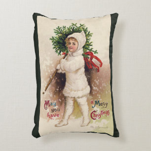 Vintage Girl with Christmas Tree, Ellen Clapsaddle Decorative Cushion