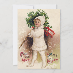 Vintage Girl with Christmas Tree, Ellen Clapsaddle Invitation