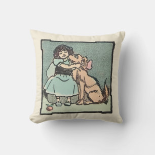 Vintage Girl with Dog and Funny Sarcasm Quote Cushion