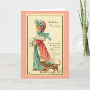 Vintage Girl With Dog Birthday Greeting Card