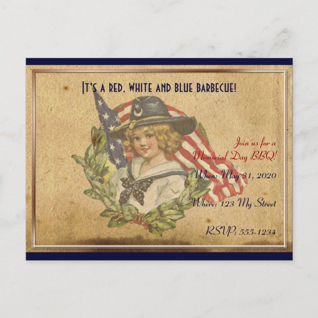 Vintage Girl with Flags Memorial Day Postcard (Front)