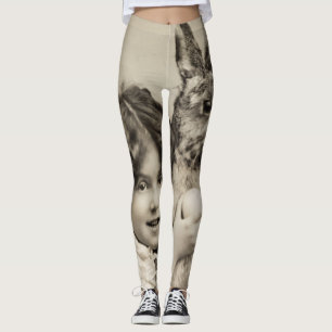 Vintage girl with giant Easter bunny leggings