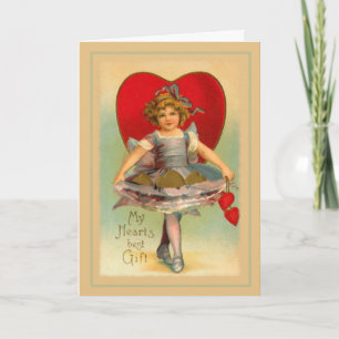 Vintage Girl with Hearts Holiday Card
