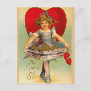 Vintage Girl with Hearts Postcard