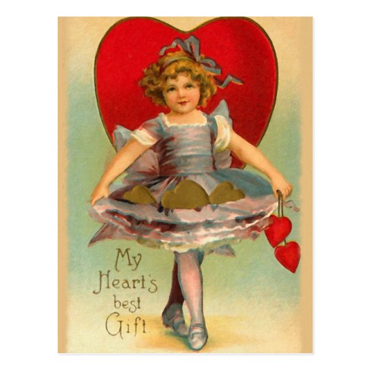 Vintage Girl with Hearts Postcard