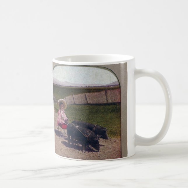 Vintage Girl With Her Pet Pigs Coffee Mug (Right)