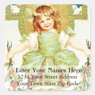 Vintage Girl With Holly Return Address Label