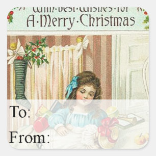 Vintage Girl With New Doll Gift Tag