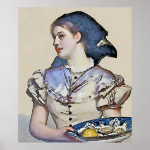 Vintage Girl with Oysters Poster