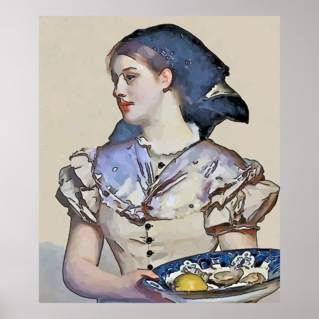 Vintage Girl with Oysters Poster (Front)
