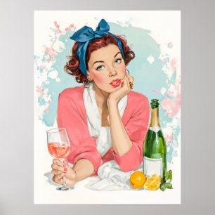 Vintage Girl with Pink Champagne Poster