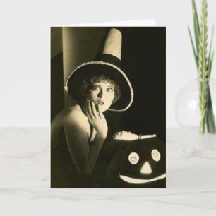 Vintage Girl with Pumpkin Halloween Greeting Card