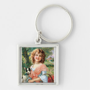 Vintage Girl With Puppy Key Ring