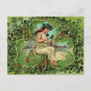 Vintage Girl with Shamrocks Postcard